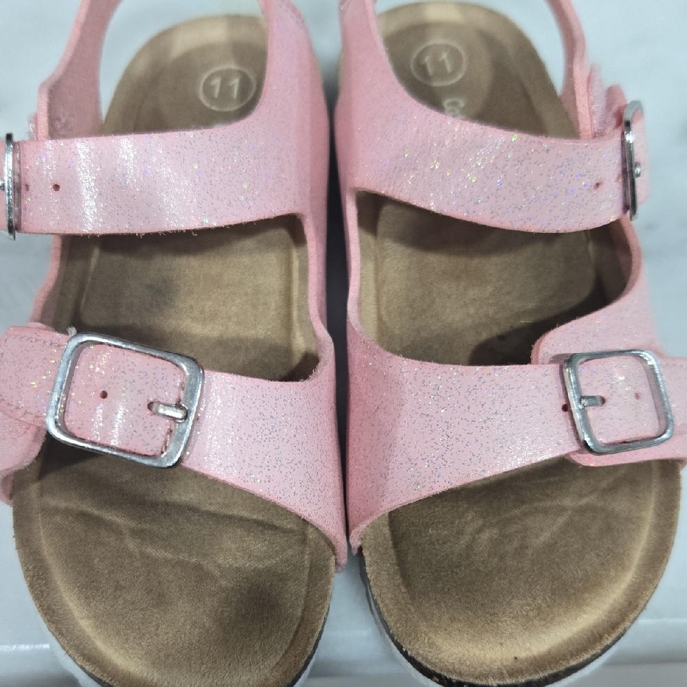 Cat & Jack Pink Glitter Buckle Sandals Girls Size 11